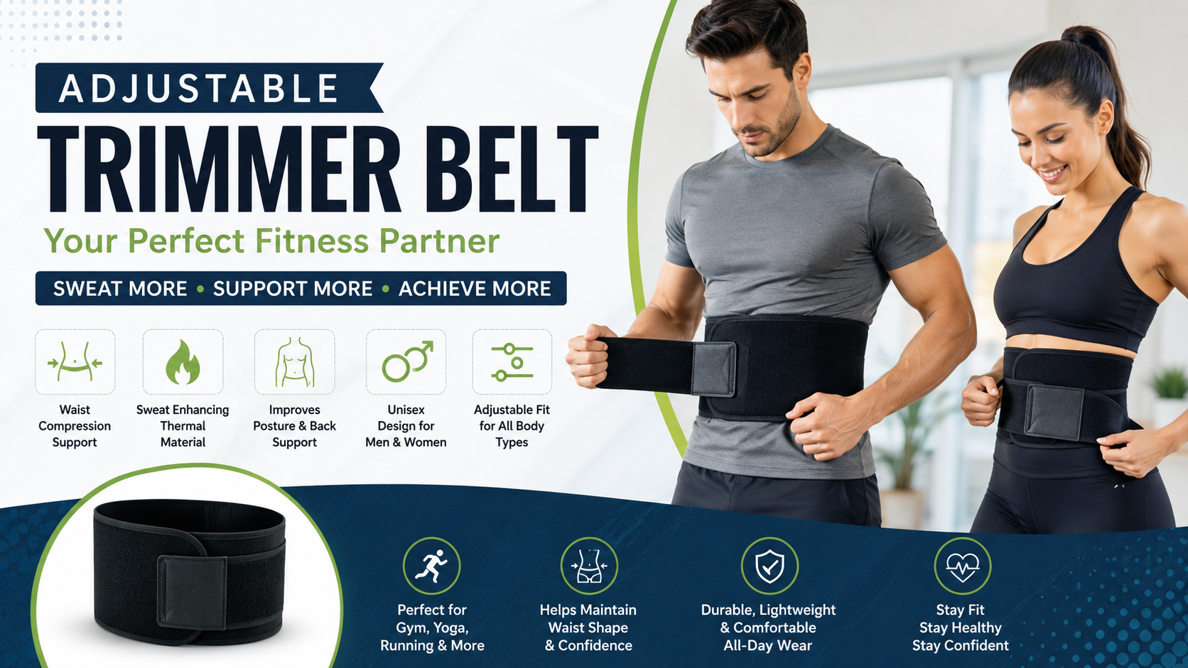 Adjustable Trimmer Belt – Fast & Effective Waist Slimming Support for Men & Women