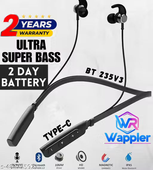 BT-235V3 Bluetooth Neckband Wireless Headphones with Powerful Bass, 20H Battery & Type-C Fast Charging