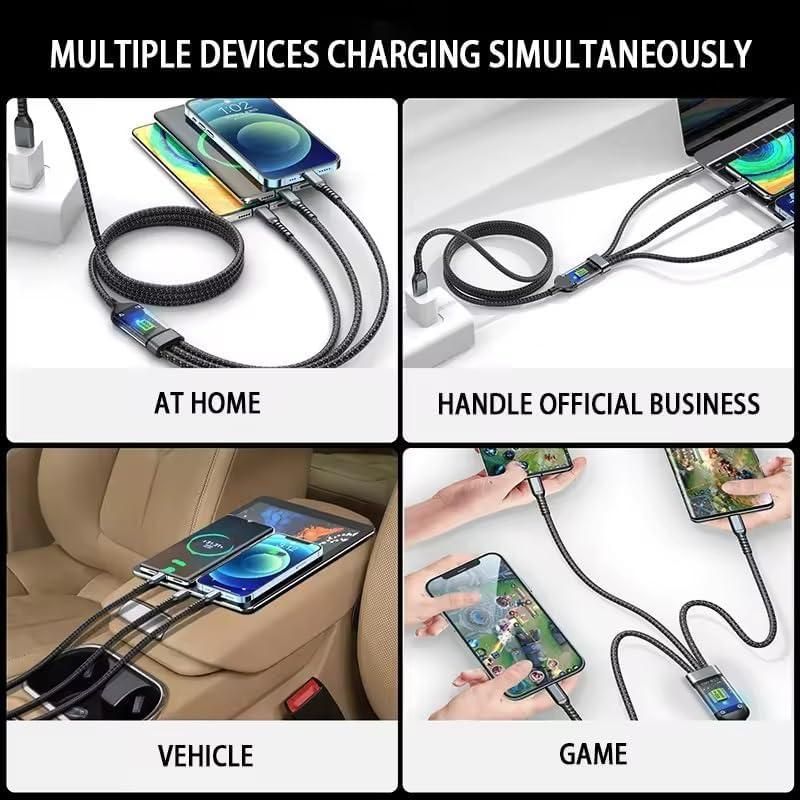 Unbreakable 3 in 1 USB Fast Charging USB Cable with Type C, Lightning, Micro USB Port with 2.1 A, Compatible with iPhone, iPad, Samsung, OnePlus, Mi, Oppo, Vivo, Xiaomi,