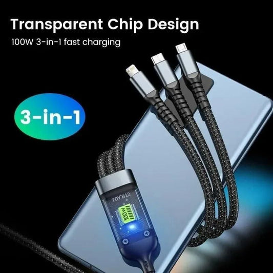Unbreakable 3 in 1 USB Fast Charging USB Cable with Type C, Lightning, Micro USB Port with 2.1 A, Compatible with iPhone, iPad, Samsung, OnePlus, Mi, Oppo, Vivo, Xiaomi,