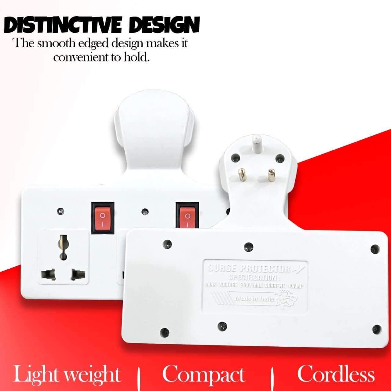 3 pin Multi Plug Point | Cordless Wall Socket Multi Outlet Extension Board, Universal Sockets and Individual Switches -Pack of 1