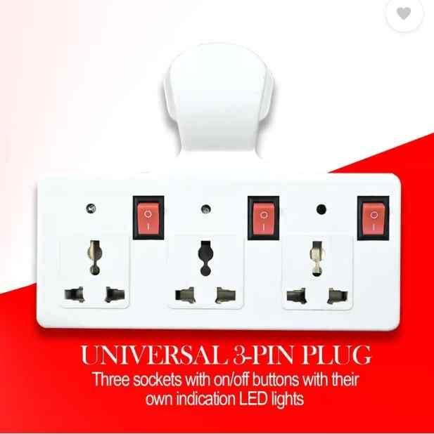 3 pin Multi Plug Point | Cordless Wall Socket Multi Outlet Extension Board, Universal Sockets and Individual Switches -Pack of 1