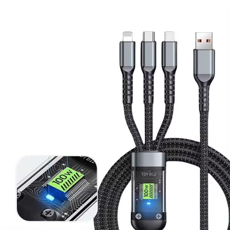 Unbreakable 3 in 1 USB Fast Charging USB Cable with Type C, Lightning, Micro USB Port with 2.1 A, Compatible with iPhone, iPad, Samsung, OnePlus, Mi, Oppo, Vivo, Xiaomi,