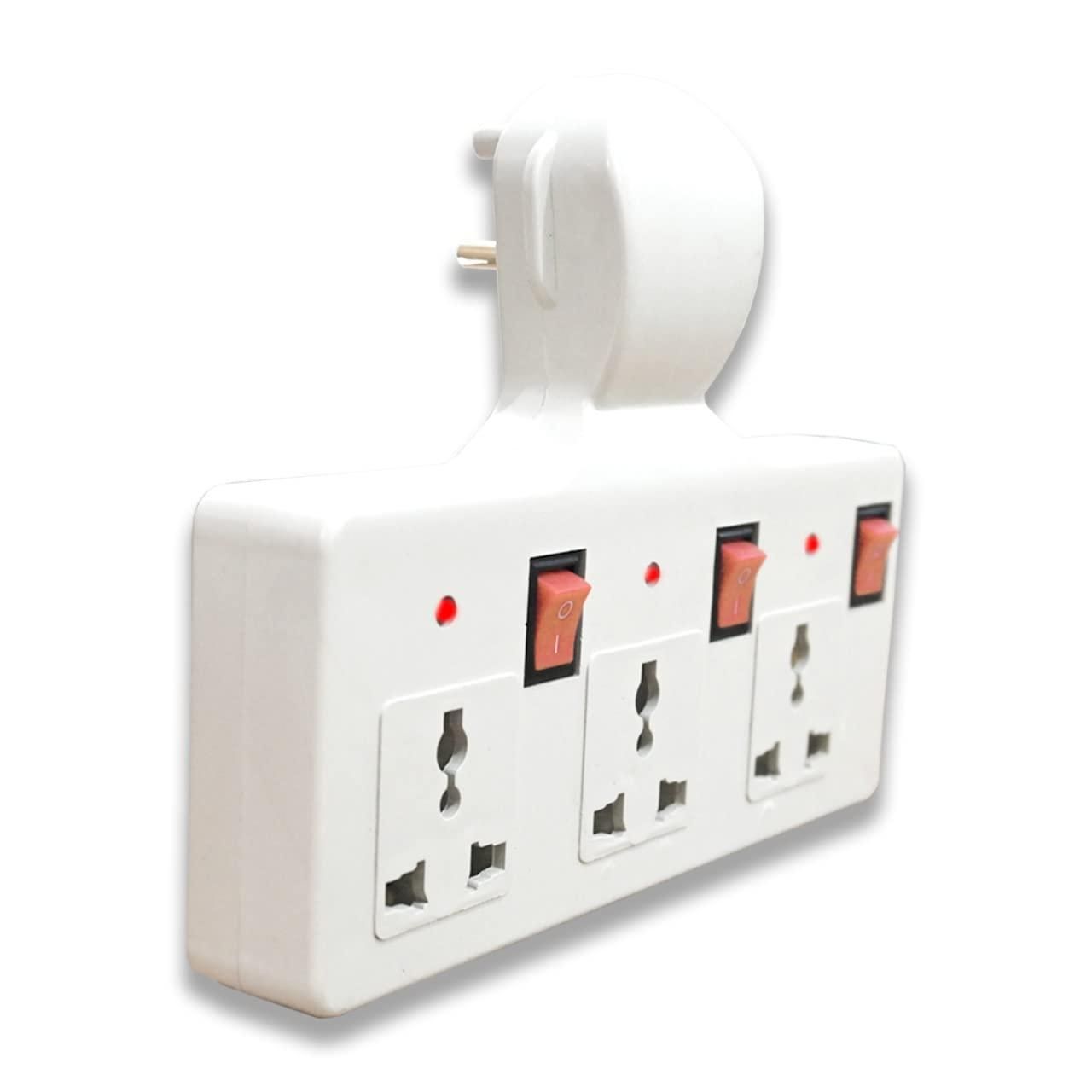 3 pin Multi Plug Point | Cordless Wall Socket Multi Outlet Extension Board, Universal Sockets and Individual Switches -Pack of 1