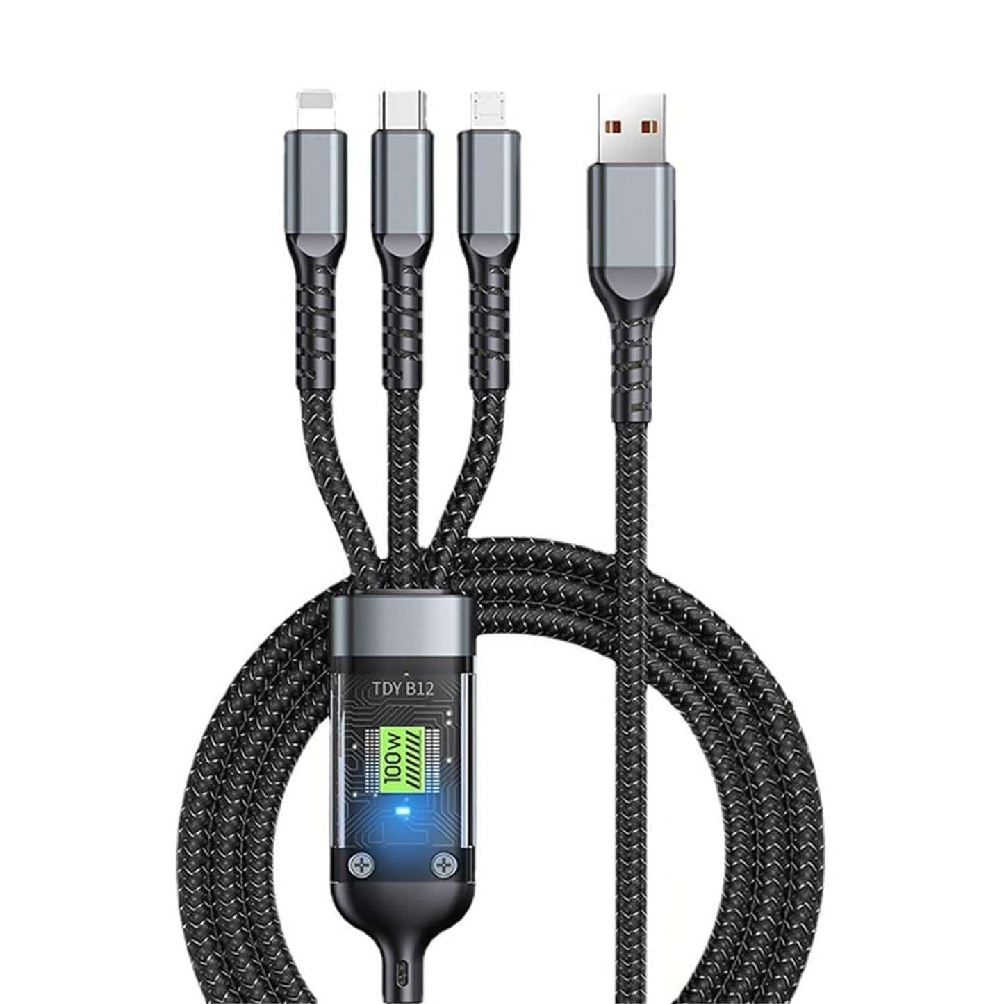 Unbreakable 3 in 1 USB Fast Charging USB Cable with Type C, Lightning, Micro USB Port with 2.1 A, Compatible with iPhone, iPad, Samsung, OnePlus, Mi, Oppo, Vivo, Xiaomi,