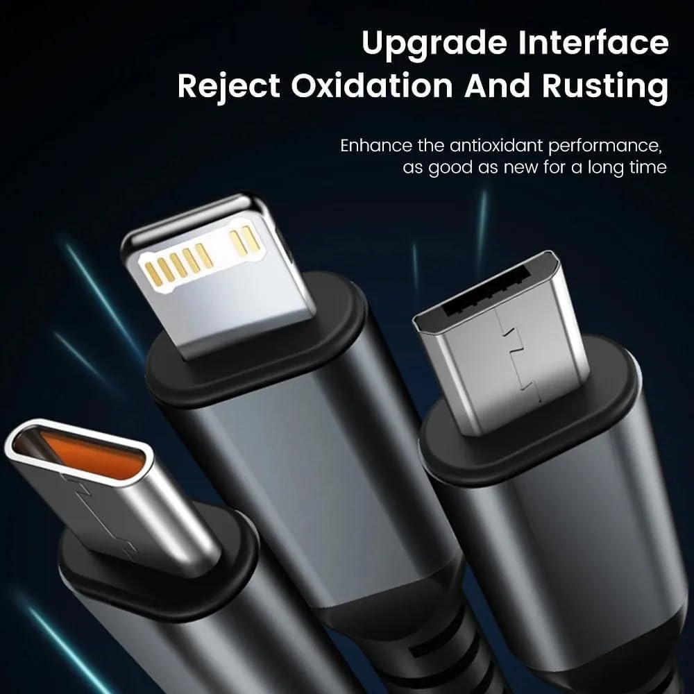 Unbreakable 3 in 1 USB Fast Charging USB Cable with Type C, Lightning, Micro USB Port with 2.1 A, Compatible with iPhone, iPad, Samsung, OnePlus, Mi, Oppo, Vivo, Xiaomi,