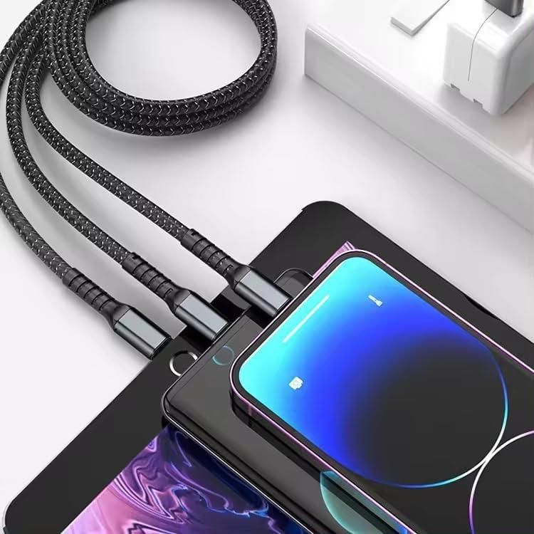 Unbreakable 3 in 1 USB Fast Charging USB Cable with Type C, Lightning, Micro USB Port with 2.1 A, Compatible with iPhone, iPad, Samsung, OnePlus, Mi, Oppo, Vivo, Xiaomi,