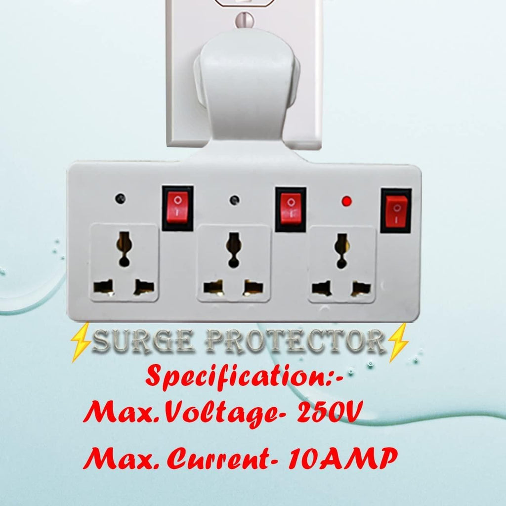 3 pin Multi Plug Point | Cordless Wall Socket Multi Outlet Extension Board, Universal Sockets and Individual Switches -Pack of 1