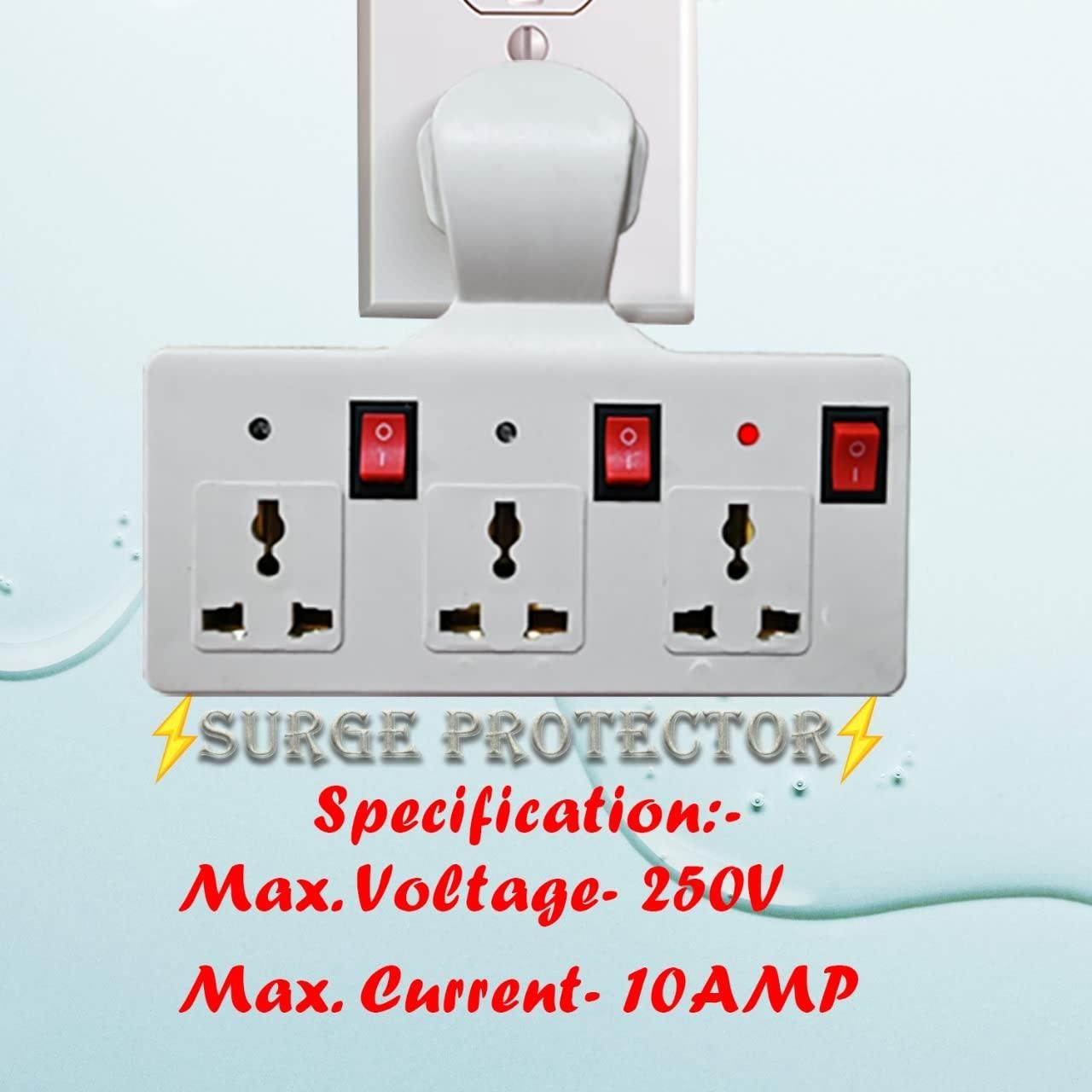 3 pin Multi Plug Point | Cordless Wall Socket Multi Outlet Extension Board, Universal Sockets and Individual Switches -Pack of 1