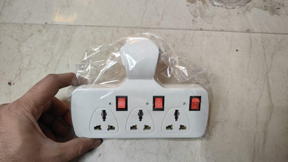3 pin Multi Plug Point | Cordless Wall Socket Multi Outlet Extension Board, Universal Sockets and Individual Switches -Pack of 1