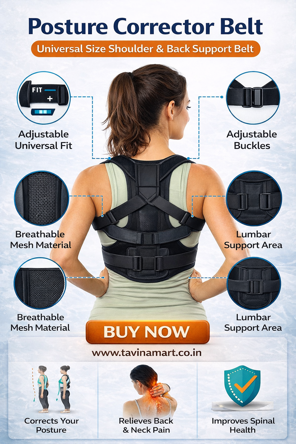 Posture Corrector Belt for Men & Women | Back Support for Pain Relief, Shoulder Straightener & Spine Alignment