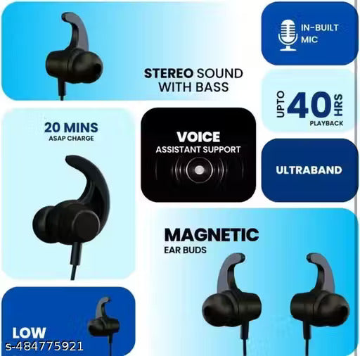 BT-235V3 Bluetooth Neckband Wireless Headphones with Powerful Bass, 20H Battery & Type-C Fast Charging